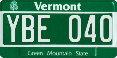 VT license plate YBE040