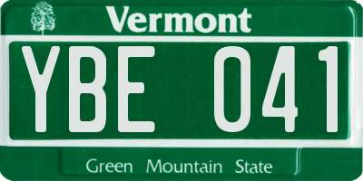 VT license plate YBE041
