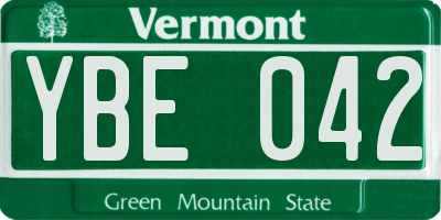 VT license plate YBE042