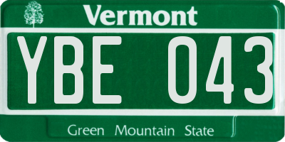 VT license plate YBE043