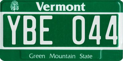 VT license plate YBE044