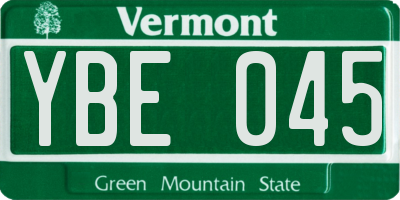 VT license plate YBE045
