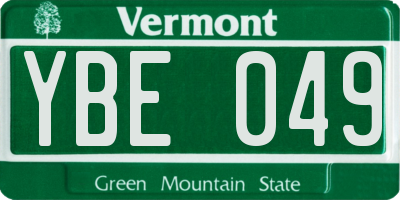 VT license plate YBE049