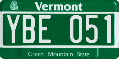 VT license plate YBE051