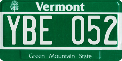 VT license plate YBE052