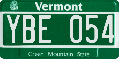 VT license plate YBE054