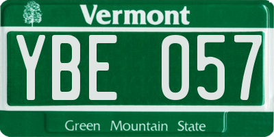 VT license plate YBE057