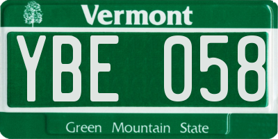VT license plate YBE058
