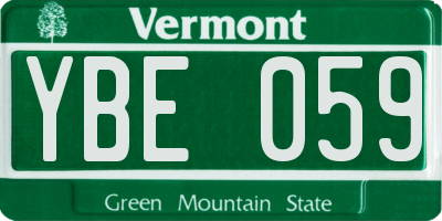 VT license plate YBE059