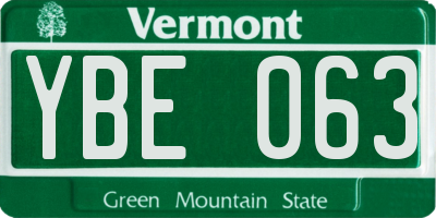 VT license plate YBE063
