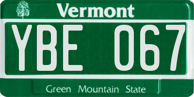 VT license plate YBE067