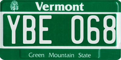 VT license plate YBE068