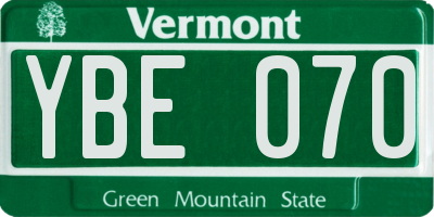 VT license plate YBE070