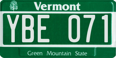 VT license plate YBE071