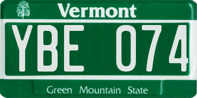 VT license plate YBE074