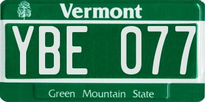 VT license plate YBE077