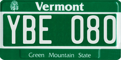 VT license plate YBE080