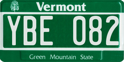 VT license plate YBE082