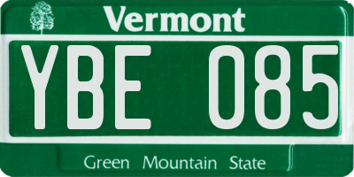 VT license plate YBE085