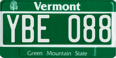 VT license plate YBE088