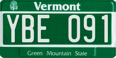 VT license plate YBE091