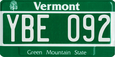 VT license plate YBE092