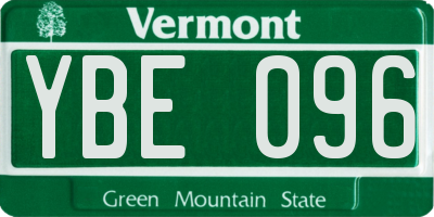 VT license plate YBE096
