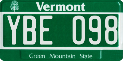 VT license plate YBE098