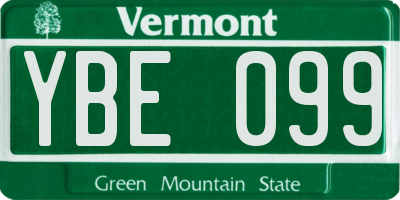 VT license plate YBE099