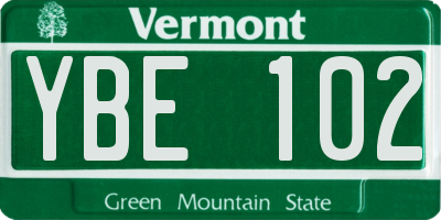 VT license plate YBE102