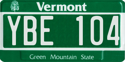 VT license plate YBE104