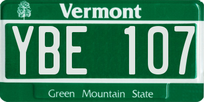 VT license plate YBE107