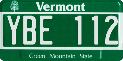 VT license plate YBE112
