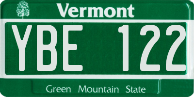 VT license plate YBE122