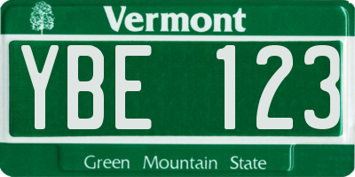 VT license plate YBE123