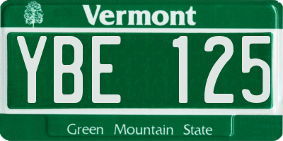 VT license plate YBE125