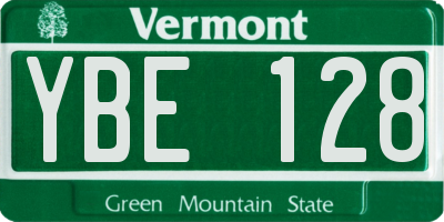 VT license plate YBE128