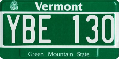 VT license plate YBE130