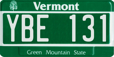 VT license plate YBE131