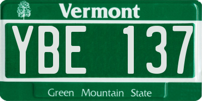 VT license plate YBE137