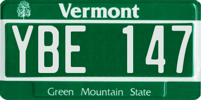 VT license plate YBE147