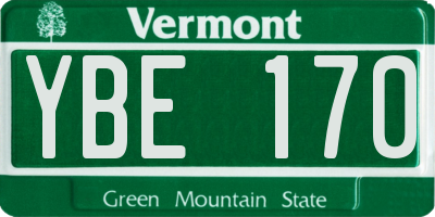 VT license plate YBE170