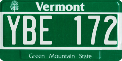 VT license plate YBE172
