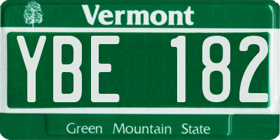 VT license plate YBE182