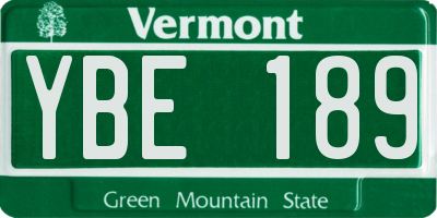 VT license plate YBE189