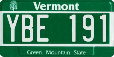VT license plate YBE191