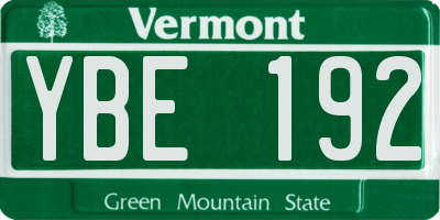 VT license plate YBE192