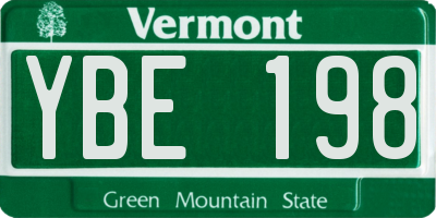 VT license plate YBE198