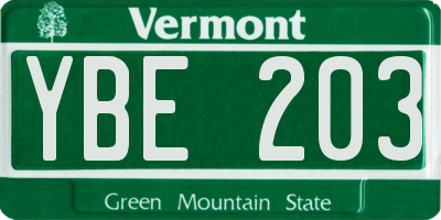 VT license plate YBE203