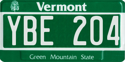 VT license plate YBE204
